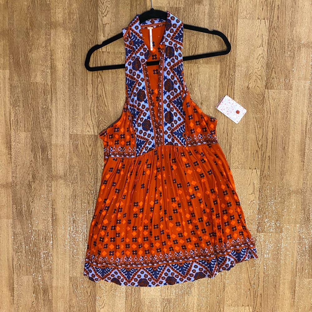 Free People Rust Sleeveless Deep V-neck Collared Mini Tank Dress XS NWT